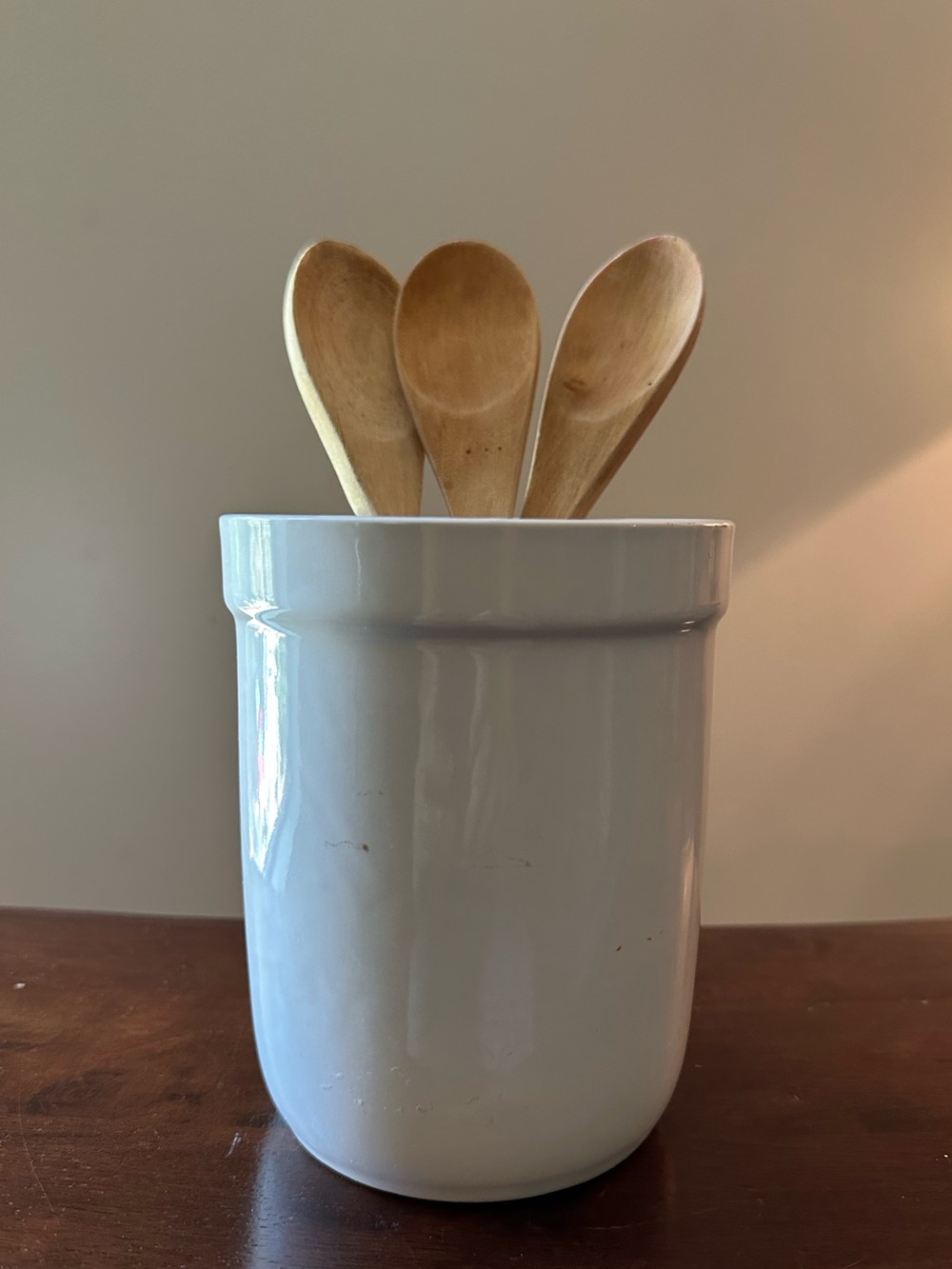 Farberware • white crock • stoneware • ceramic • utensil holder